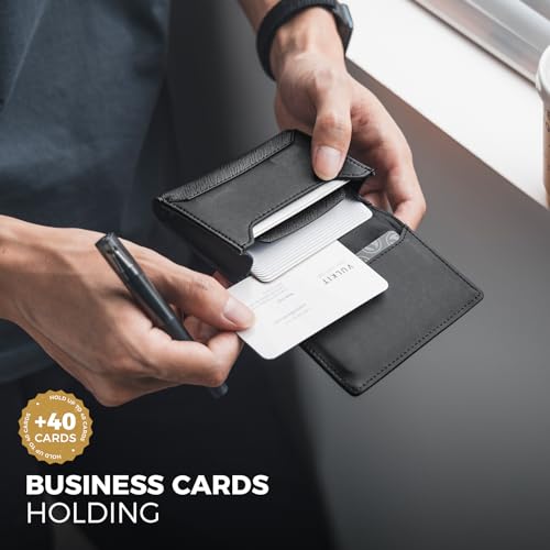VULKIT Business Card Holder Premium Leather RFID Blocking Card Case With ID Window Magnetic Closure Holds Up to 40 Business Cards2