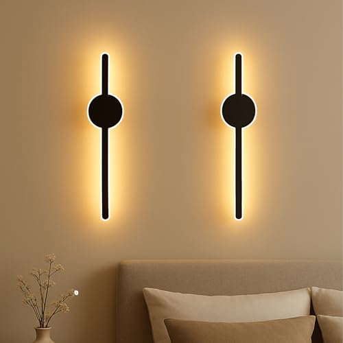 Image of SINOMAN Contemporary LED Black Wall Light Vertical Metal Wall Lamp Soft & Bright LED 3 Step Color Changing, Ambient Lighting Ideal for Living Room, Bedroom, Hallway, Bathroom and Home Decoration