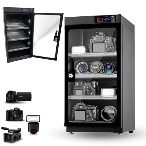 IntXanth Modern Black 50L Camera Dehumidify Dry Cabinet with Lock, 4 Tiers, Low Noise, LED Digital Display