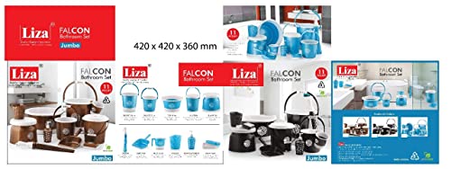 Image of Liza Falcon Jumbo Plastic Deluxe Bathroom Set Bucket Mug Comfortable Stool (Set of 11, Brown)