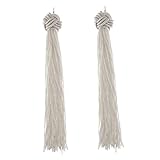 Knotted Tassel Long Earrings (White)