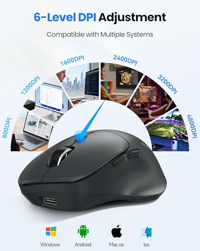 Image of TECKNET Wireless Mouse Bluetooth 5.0 /3.0 & 2.4G Rechargeable, Silent Clicks, Adjustable 4800 DPI, 6 Buttons, Ergonomic Design, Bluetooth Mouse for Laptop, Computer, ipad - Gray