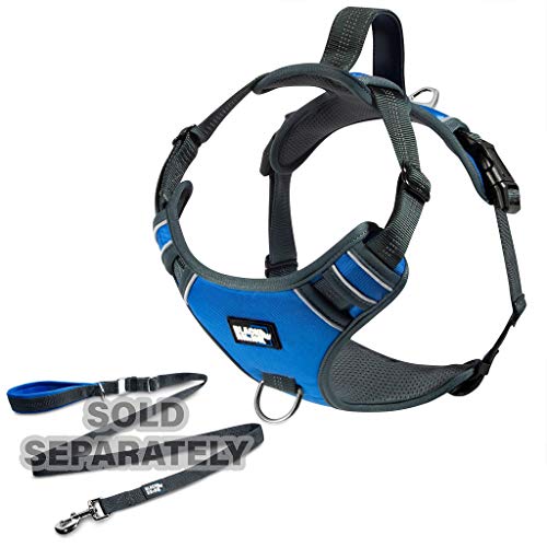 Black Rhino - The Comfort Dog Harness With Mesh Padded Vest For Small - Large Breeds | Adjustable | Reflective | 2 Leash Attachments On Chest & Back - Neoprene Padded Training Handle (Medium, Blue/Gr) #TOP6