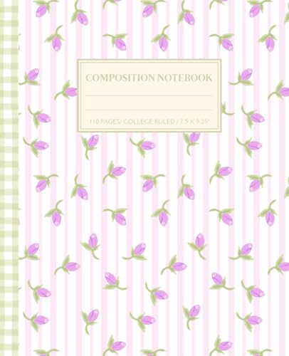 Tulips Floral Composition Notebook: Super Cute Cottagecore Pastel Purple Lavender & Green Tulip Checkered Coquette Vintage Aesthetic College Ruled ... Teens; Y2K Cool Preppy Girly School Supply image 2