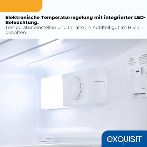 Exquisit Kühlschrank mit Gefrierfach Klein, 85 l, Energieklasse E – Kleiner Kühlschrank mit 4-Sterne-Gefrierfach, LED, 40 dB(A), Wechselbarer Türanschlag