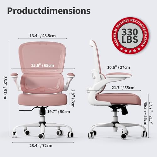 Image of TRALT Office Chair - Ergonomic Desk Chair with Adjustable Lumbar Support, Mesh Computer Chair, Executive Chair for Home Office Comfortable Lumbar Support (1, Pink)