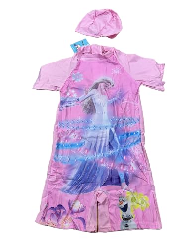 Image of Girls Swimsuits Half Sleeve Rash Guard Swimwear with Matching Cap One-Piece Bathing Suits 2-11 Years