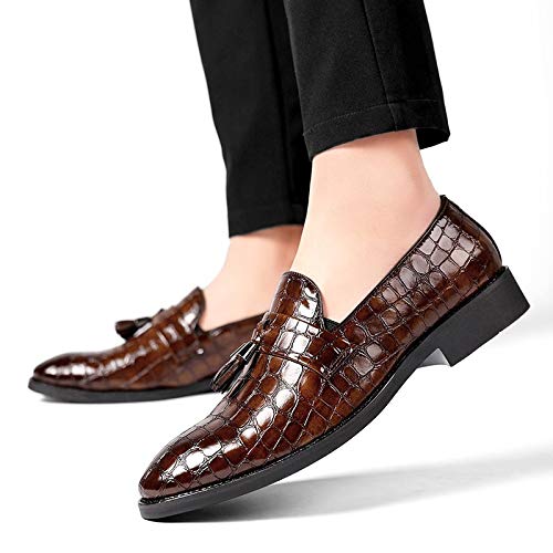 Mens Loafers Pointed Toe PU Leather Block Pattern with Tassel Loafer Shoes Anti-Slip Comfortable Slip Resistant Wedding Slip-on3