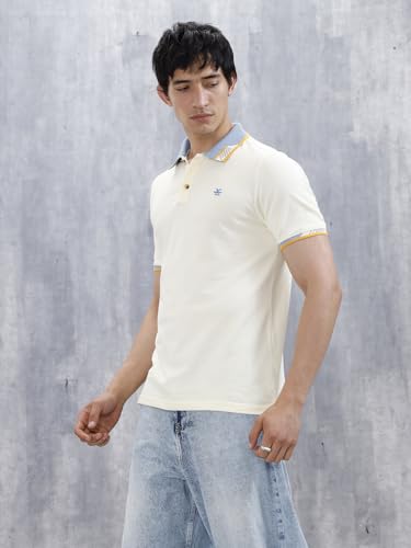 Image of WROGN Men's 240 GSM Cotton Pique Polo T-Shirt | Jacquard Collar Design | Slim Fit