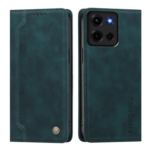 rongki Leather Case for Motorola Moto G (2025), Slim Fit Leather Folio Wallet Case with Magnetic Lock Card Holder Adjustable Kickstand Cover for Motorola Moto G (2025), DarkGreen