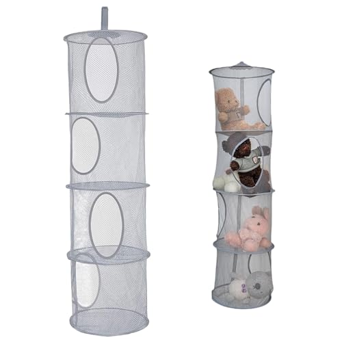 NASSMOSSE Cesto di stoccaggio di Animali ripieni Appeso Pieghevole a 4 Scomparti Traspiranti reti sospeso per Animali da Peluche, 43x12in