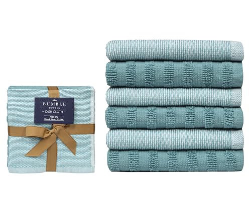 Image of Bumble Premium Dish Cloths 13 inchx13 inch (6 Pack) | 100% Natural Ring Spun Cotton | 400 GSM | Highly Absorbent & Soft |Yarn Dyed & Solid Dyed Terry Dish Cloth Set - Aqua