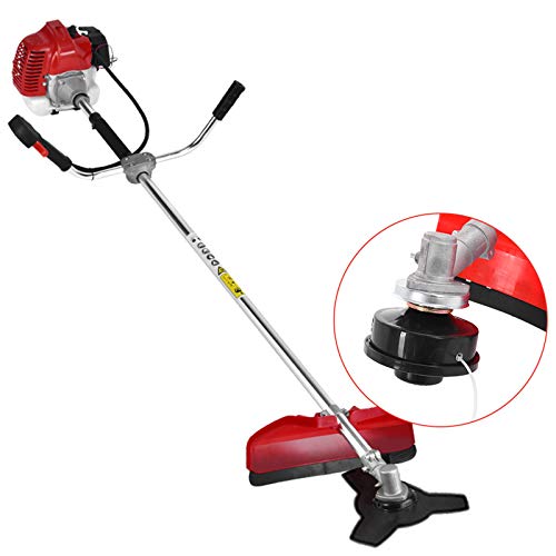 52cc 2 in 1 Brush Cutter Grass, Weeder Hedge Trimmer Gas Petrol Strimmer Lawn Mower for Home and Garden Outdoor Maintenance Tools【US Stock】 (Red)