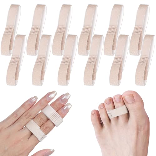 Wisesso Finger Splint 12PCS Finger Buddy Straps Adjustable Buddy tape for Broken Toe Sprained Fingers Support Finger Support Arthritis Finger Splint Rings Beige