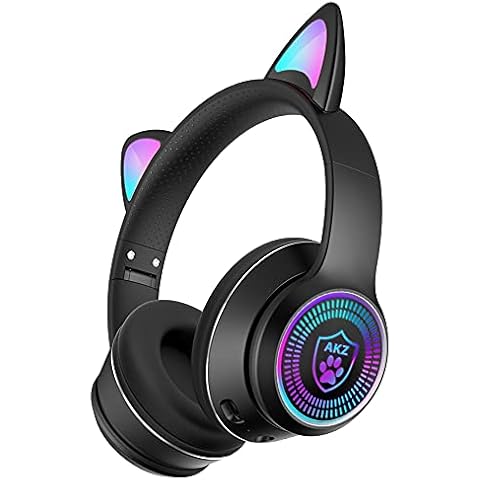 DRAGON SLAY LED Wireless Bluetooth 5.0 Cat Ear Headphones Headset for Adults and Teens, Built In Microphone and Voice Assist, USB Rechargeable Battery, Foldable Padded Headband, RGB Light (Black) Cover