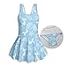 Fonplted Blue Girls Modest Swimwear Lightweight Girls One Piece Swimsuit Sun Protective Girl Bathing Suit with Skirt for All Day Comfort