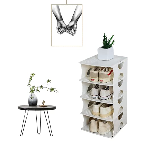SHOEWAY 4-Tier Shoe Organizer Rack, Adjustable Shoe Slots Organizer, Space Saver Shoe Storage, Shoe Stacker, Ideal for Entryway Shoe Rack & for Small & Narrow Spaces [Grey]