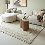 FRAAI | Home & Living Wollteppich - Judith Border Greige - Einfarbig - Modern, Skandinavisch - Wohnzimmer, Schlafzimmer - Fellteppich - Carpet