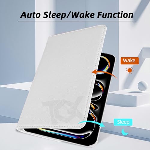 Image of TGK Rotating Case for iPad Pro 11 Inch M5 2025 /M4 2024 Model A3357 /A3358 /A3359 /A2836 /A2837 /A3006, Cover for 6th /5th Gen iPad Pro 11 inch (White)