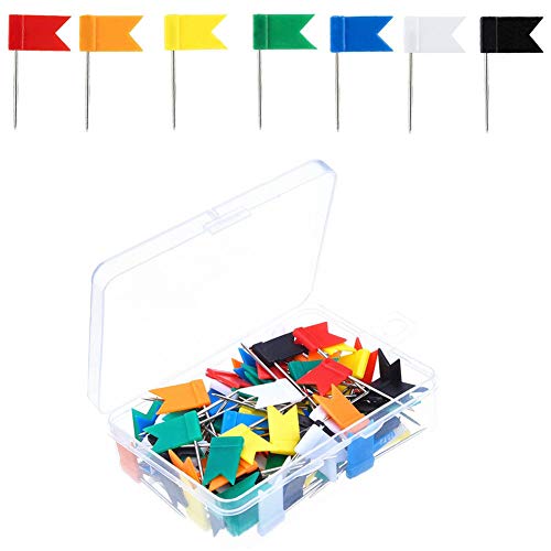 PEIUJIN 50 Stück Landkarte Flagge Pinnadeln, Gemischte 7 Farben (Typ A 50Pcs) Cover