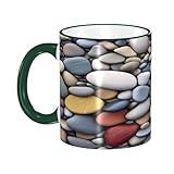 DZBDWZXH Dark Green Handle Ceramic Coffee Mugs 11oz, (Pebble Stone) Print Restaurant Coffee Mug for Coffee,Cappuccino,Tea,Cocoa,Cereal - Image 1