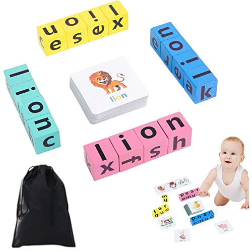 Hemousy Jeu Amusant d'alphabétisation,Divertissement See & Spell Learning Jouets éducatifs pour PK | Blocs Jeux d'orthographe Orthographe Lecture Jouets éducatifs pour Les Tout-Petits à partir de 3 Cover