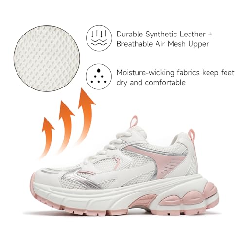 BEAU TODAY Womens Walking Shoes Fashion Platform Chunky Sneakers for Women Lace-up Casual Mesh Breathable Running Tennis Trendy Athletic Sneakers2