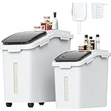 DWVO 75L/117lbs Large Ingredient Storage Bin,17.2 Gallons(11.4+5.8 Gal) Rice Flour Storage Container with Wheels, Organizer Storage Bin with Measuring Cup, Scoop for Kitchen, White & Black Lid