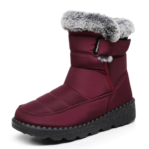 Image of Winter Snow Boots for Women Men, Lightweight Water-Resistant Boots | faux fur lining, rubber sole, warm winter wear, dog walking, errands, light snow, indoor outdoor