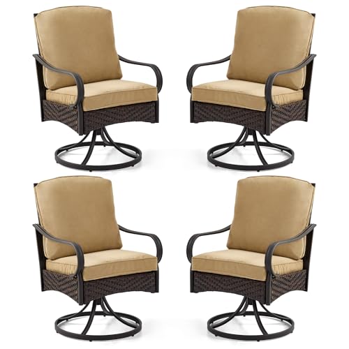 EROMMY Patio Swivel Chairs Set of 4, Outdoor Swivel Chairs with Cushion, Patio Dining Chairs for Garden, Patio, Backyard and Balcony, Khaki