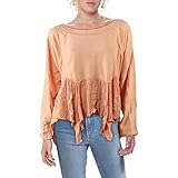 Free People Womens Gold Duster Knit Fringe Pullover Sweater Orange S