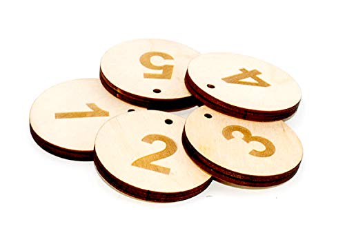 OriginDesigned - Llaveros circulares de madera, 6 mm, circulares con números grabados,...