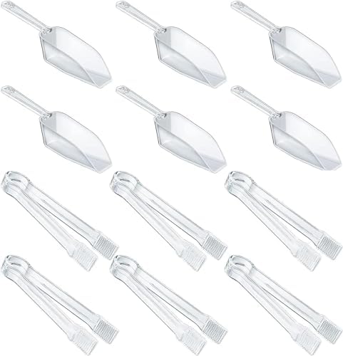 12 Pcs Plastic Serving Tongs Mini Kitchen Ice Tongs and Plastic Kitchen Scoops Mini Buffet Candy Scooper Ice Scoop for Tea Party Candy Dessert Buffet Container Jar Bar