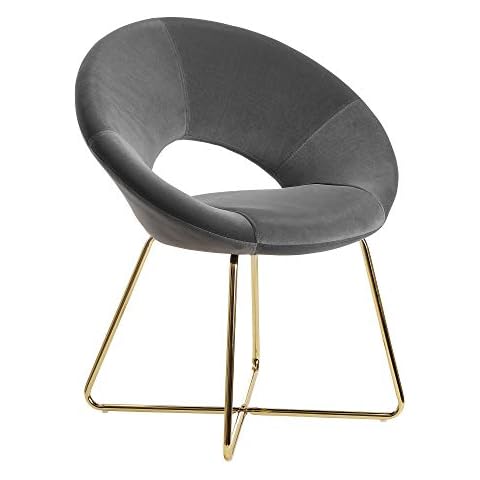 FineBuy Esszimmerstuhl Samt Dunkelgrau Küchenstuhl mit goldenen Beinen | Schalenstuhl Stoff/Metall Cover