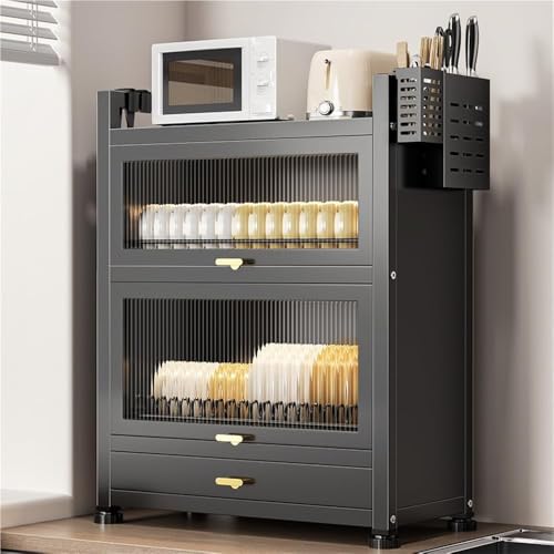 Gabinete para platos de encimera negro elegante ISCBAFYX con puertas de alta resistencia
