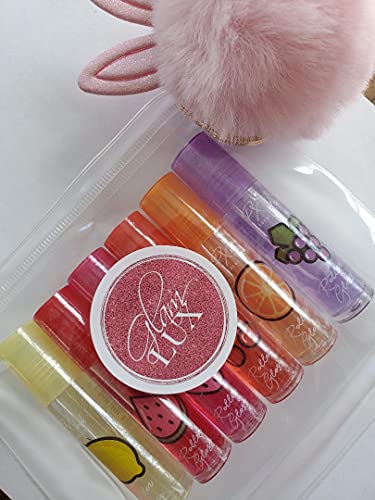 Glam Lux PX Look Fruity Roll-on Lipgloss set of 6 Bundle w/reusable bag and keychain For Women and Girls