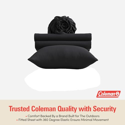 Image of Coleman Twin Sheets Set - Durable Home Bedding with Outdoor Heart, Stylish & Reliable for Bedroom or Cabin - Premium Solid Color, Built for Comfort, Style & Occasional Outdoor Use, Black