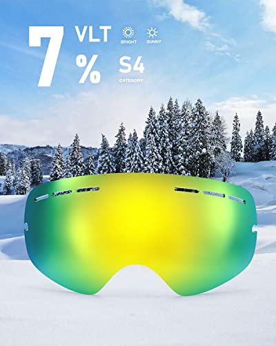 Zionor X Ski Snowboard Snow Goggles Replacement Lenses (Vlt 7% Revo Gold Lens) #TOP1