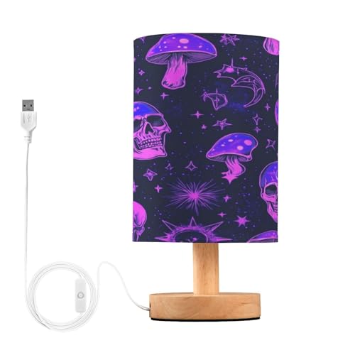 voucong Lámpara de cama de calavera mágica púrpura con puerto USB para enchufe de escritorio, luz nocturna