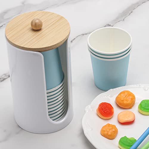 Small Paper Cup Dispenser With Lid- Disposable Cup Storage Holder For Bathroom Vanity Countertop's Rinsing/Mouthwash Cups, White #TOP3