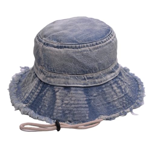 BLUEGLORY Fashion Cotton Denim Distressed Bucket Hat, Sun Hat, Hat for Men and Women (BLU27)