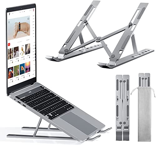 Rrtizan Support pour ordinateur portable pliable à 6 niveaux en aluminium - Portable - Réglable en hauteur - Compatible avec MacBook Pro Air, Lenovo, Dell, ordinateur portable, tablette, argent