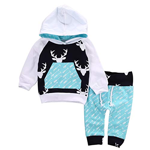 Image of 2Pcs Baby Boys Hoodie Tops Pants Set Dinosaur Deer Print Sweatsuit Fall Winter Outfits