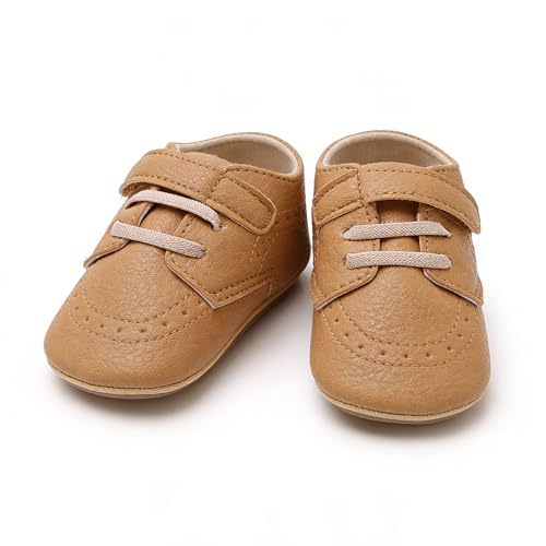 Image of SOFMUO Baby Boys Girls High Top Ankle PU Leather Sneakers Soft Rubber Sole Infant Moccasins Newborn Oxford Loafers Anti-Slip Toddler Wedding Uniform Dress Shoes