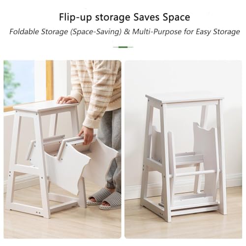 Taburete plegable compacto de 3 niveles blanco para baño y cocina 7