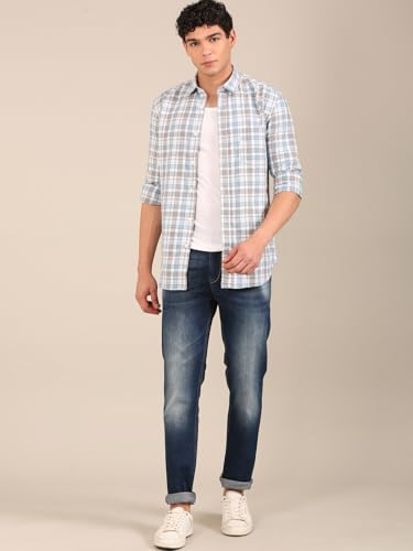 Image of Men's Cotton Melange Slim Fit Checked Shirt | Tartan Plaid | Spread Collar Full Sleeve | Casual Office Everyday Wear