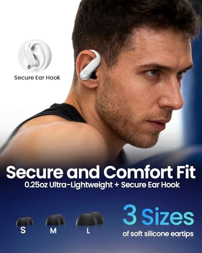 Image of LEEMC Wireless Earbuds, Bluetooth Headphones 6.0, Ear Buds with Touch Screen, ANC ENC Noise Cancelling, 40H Bass Stereo Sound Over-Ear Earphones for iOS, Android, Sports, Workout, White