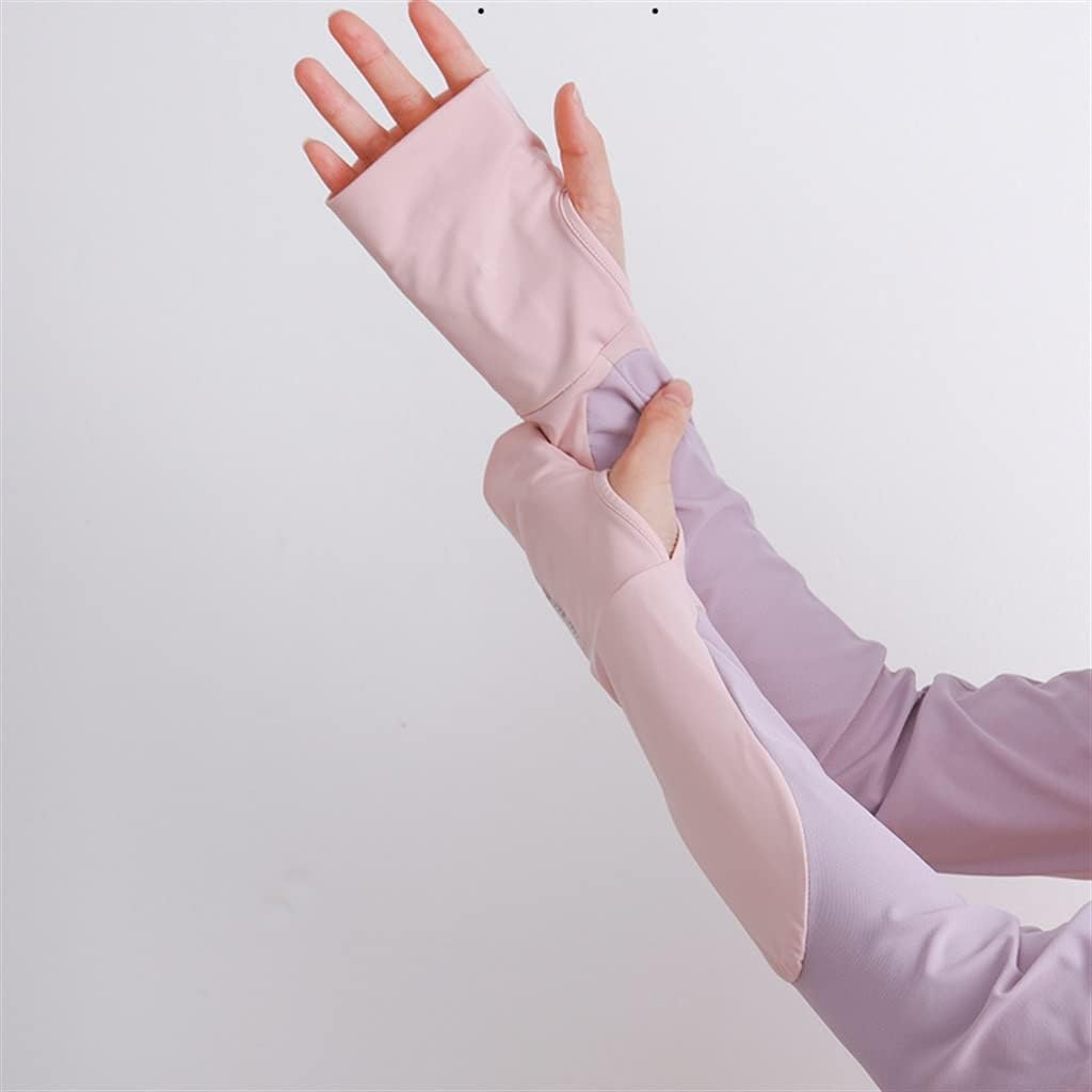 HBJWOV Color Matching Ice Silk Sleeves Women's Long Thin Section Outdoor Driving Half Finger Arm Guard Gloves(D)