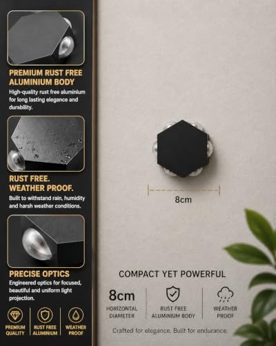 Image of FILLISKA LED Indoor /Outdoor 6 Way Wall Light, Warm White Colour with Shockproof Alluminium (Black Body 6 Way Hexa)