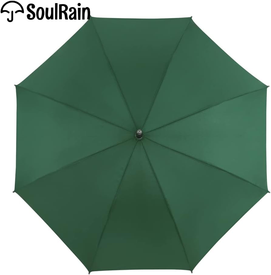 SoulRain 48" Arc Classic Wood Handle Umbrella Auto Open Windproof Unbreakable Stick Rain Umbrella (Hunter Green)